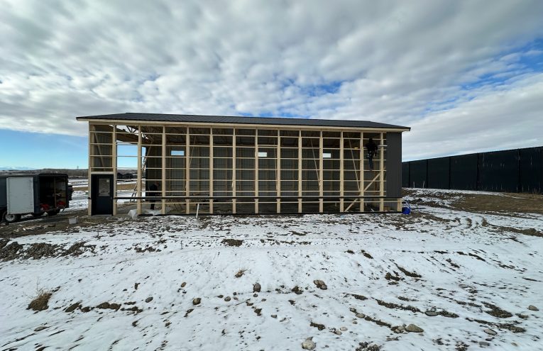 frame work of shop world unit being built