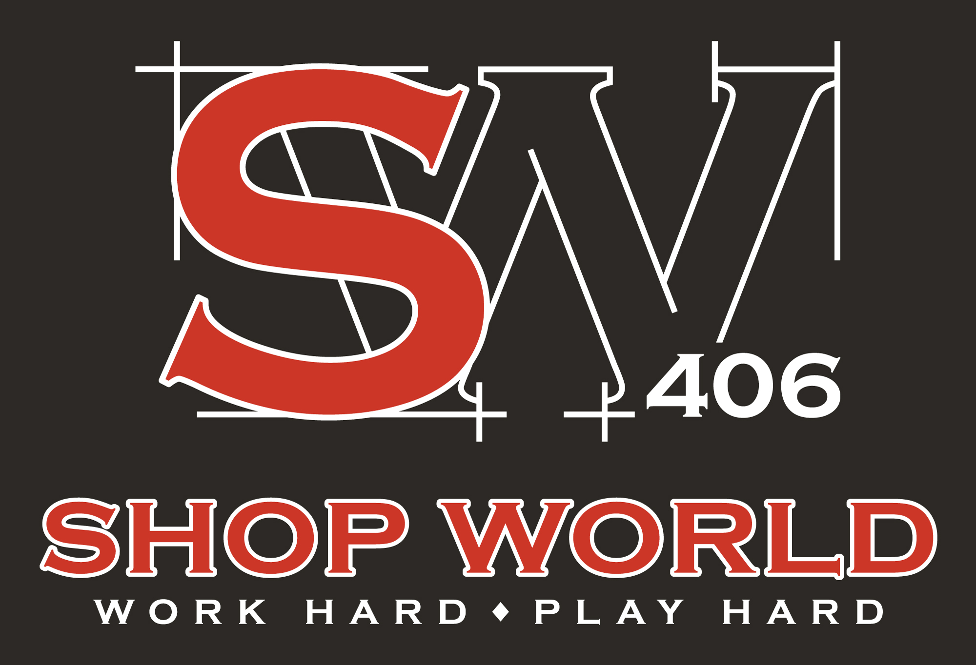 rectangle logo shop world 406 logo red and white