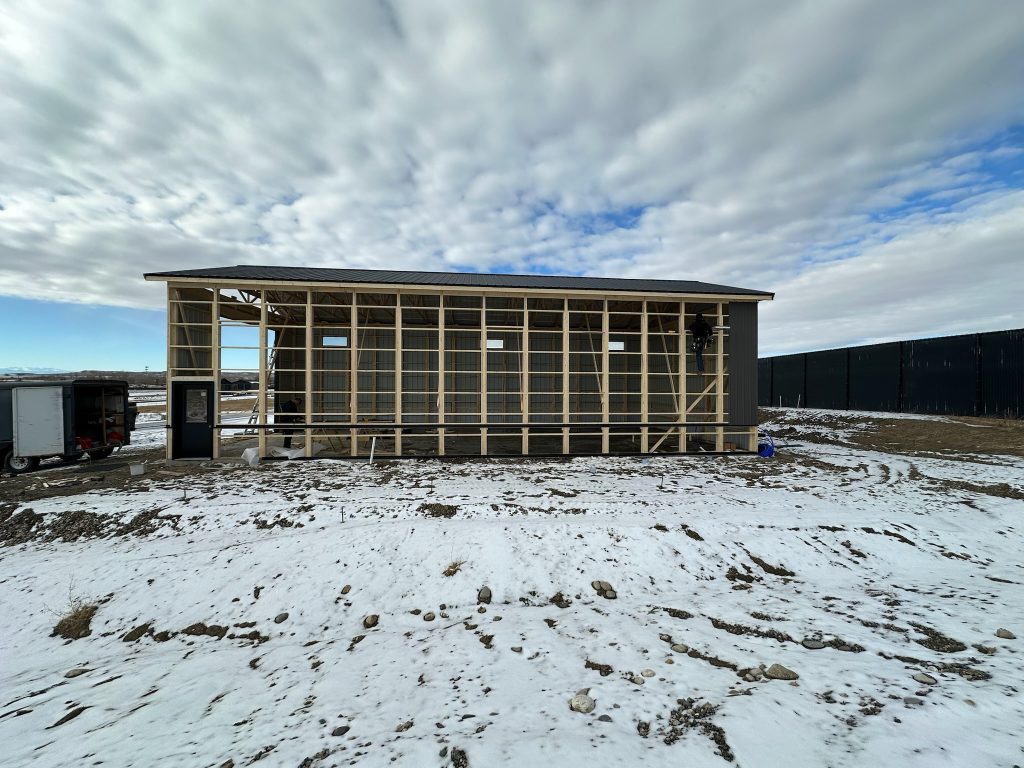 framework for shop and siding going up